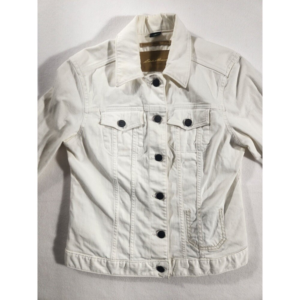 Vintage Eddie Bauer White Denim Jean Jacket Button Up Women’s Medium